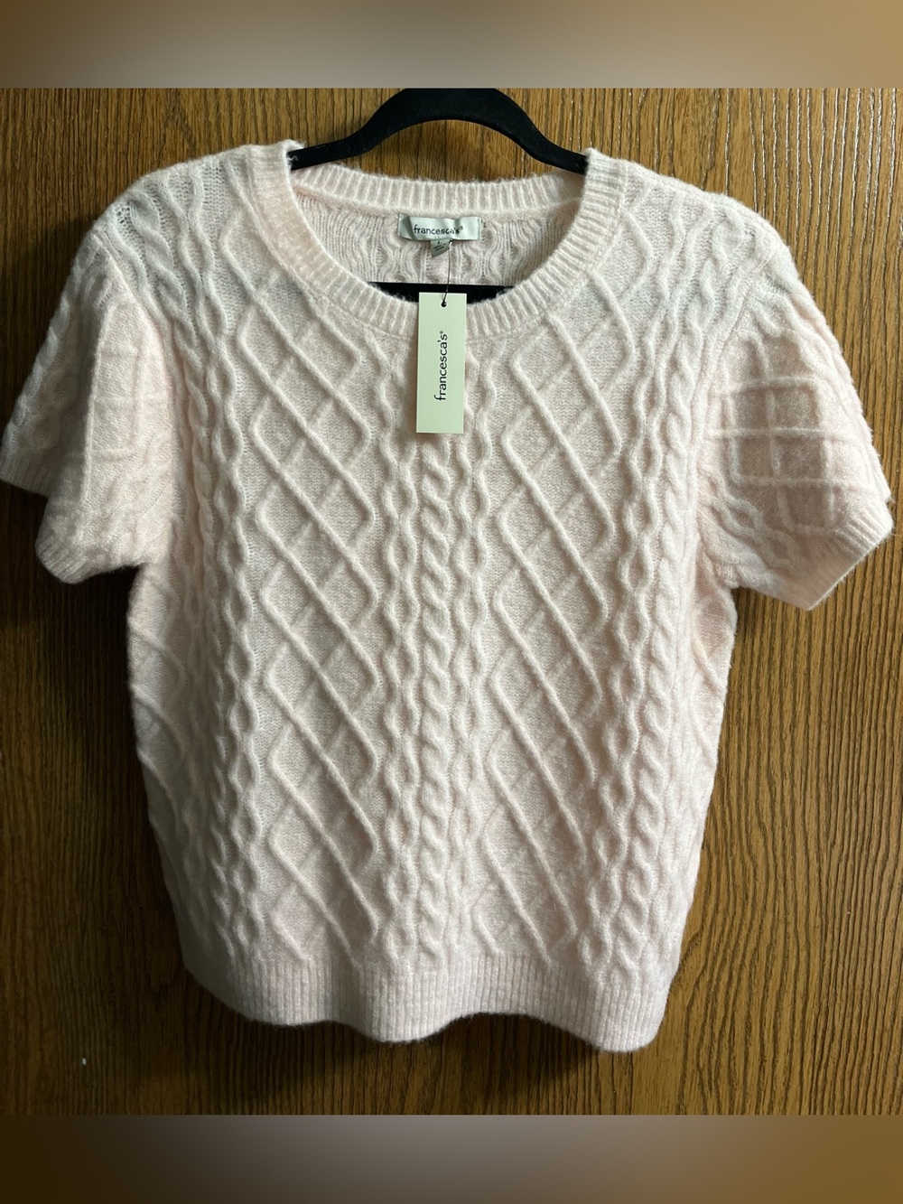 Francesca's Collections Pale Pink Short-Sleeve Cable Knit Sweater